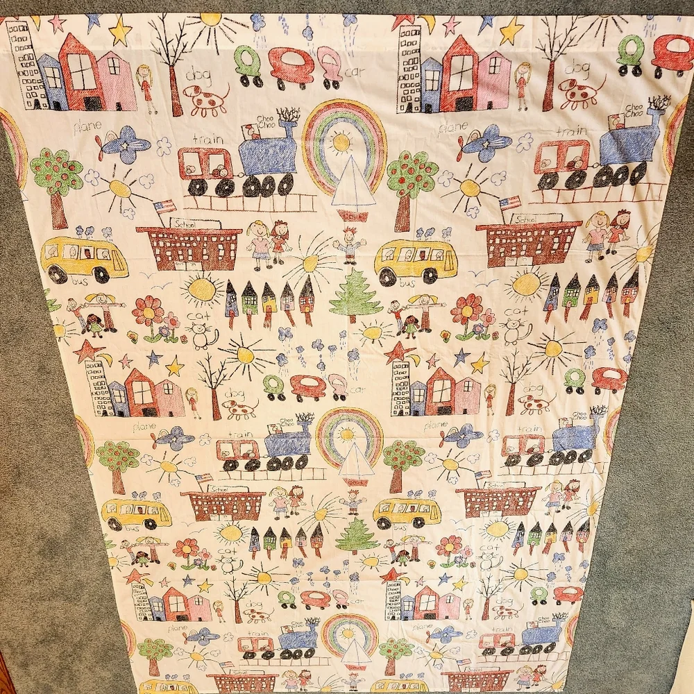 RARE VTG Danville by Dan River 3pc Twin Sheet Set Children's Crayon Drawings